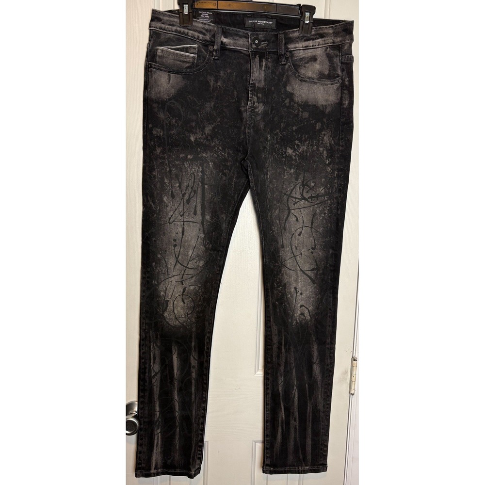 Cult Of Individuality Black Splatter PUNK SUPER SKINNY Denim Jeans Men's 36 X 32